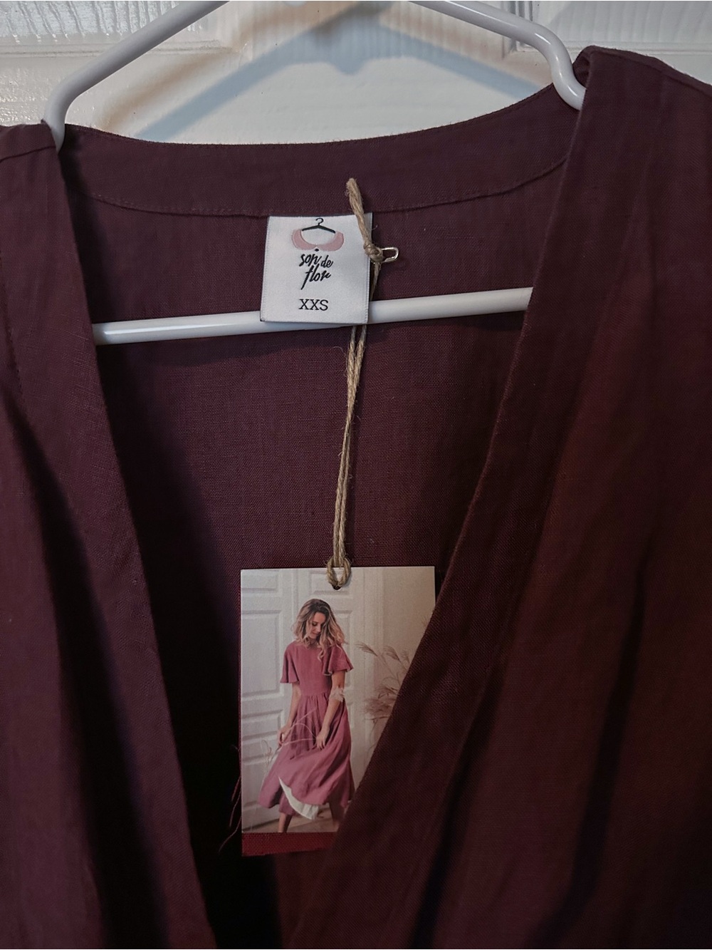 Son de Flor Deep Purple Wrap Midi Linen Dress XXS - Picture 3 of 6